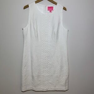Lilly Pulitzer Mila Stretch Shift Dress Womens 14 White Resortwear Vacation NWOT